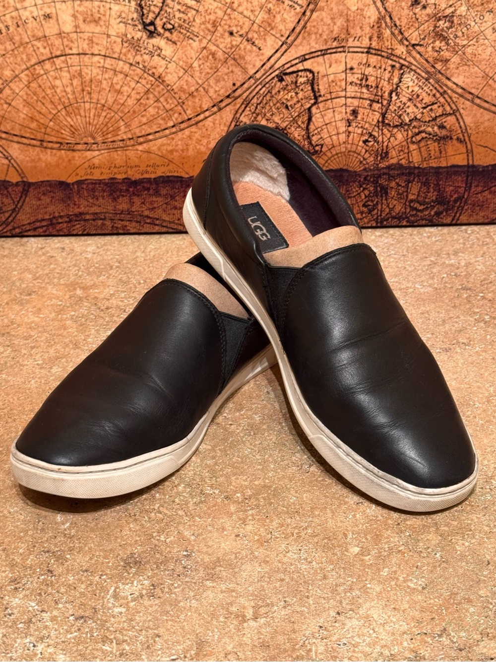 UGG Australia - “Cas” Women’s Black Leather Slip-On Sneakers - Size 11